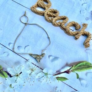 RARE Artisan drift wood pendant boho RUSTIC necklace adjustable w gold sparkle